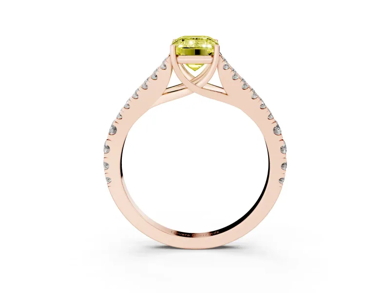 Emerald Cut Graduated Split Shank Engagement Ring Setting for a Fancy Yellow Lab-Grown Diamond | Rose Gold