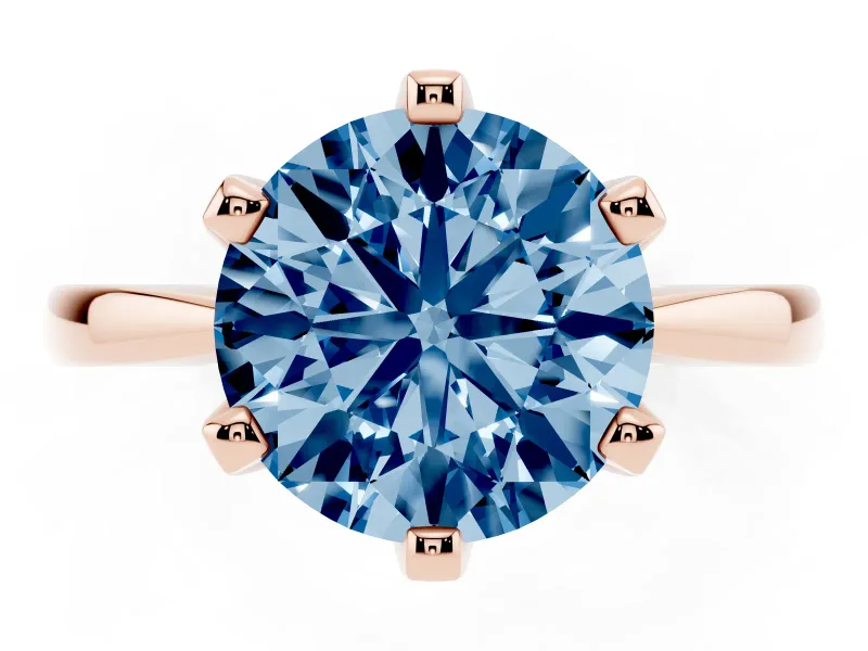 Fancy Blue Round Cut Diamond Solitaire Engagement Ring Set in Rose gold with Slim Tapered Solitaire Band