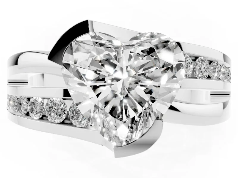 Heart-Shaped Graduated Channel Bypass Engagement Ring Setting | Split Shank | Platinum