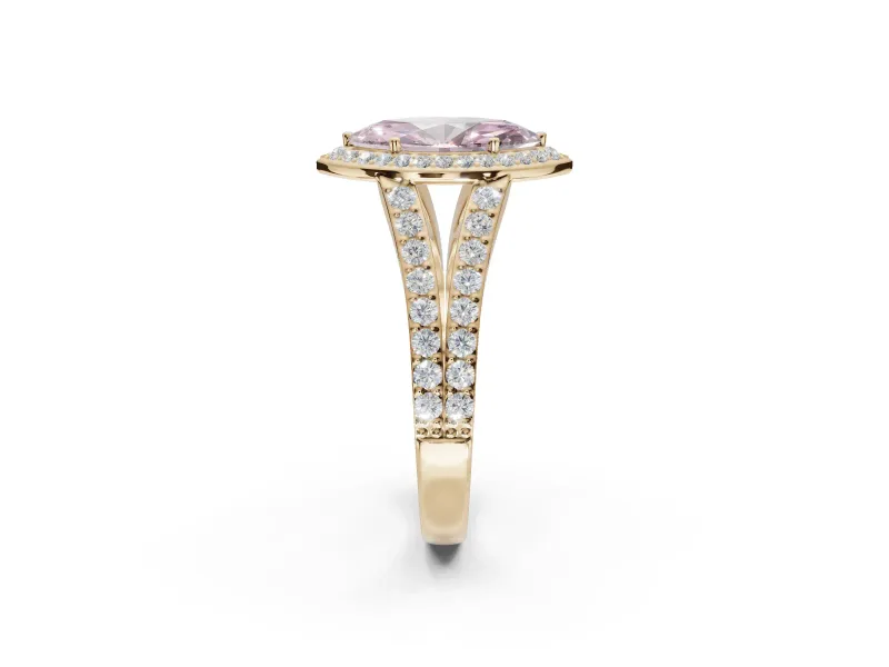 Marquise Halo Pavé Engagement Ring Setting for a Fancy Pink Lab-Grown Diamond | Narrow Split Shank | Yellow Gold
