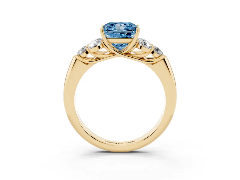 Princess Cut Side Stone Engagement Ring Setting for a Fancy Blue Lab-Grown Diamond | Yellow Gold