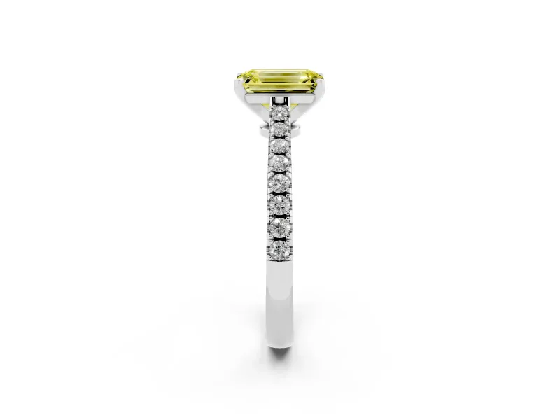 Emerald Cut Pavé Engagement Ring Setting for a Fancy Yellow Lab-Grown Diamond | Sterling Silver - Design NV-24454