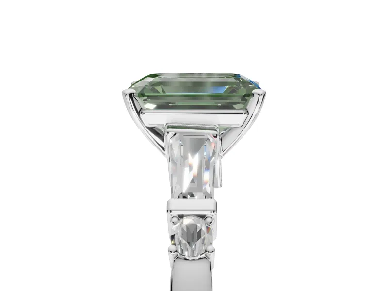 Emerald Cut Tapered Baguette Engagement Ring Setting for a Fancy Green Lab-Grown Diamond | Platinum