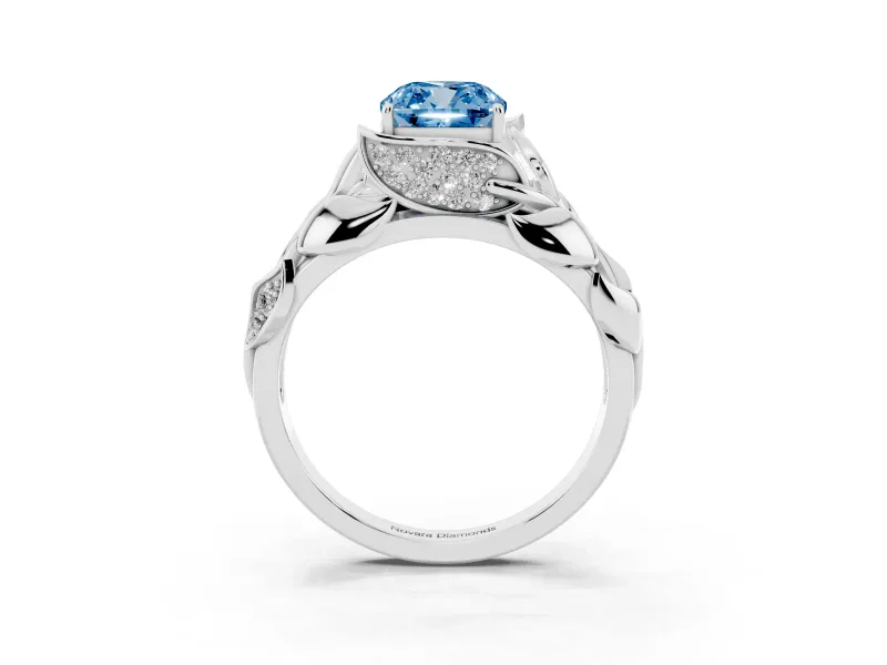 Cushion Cut Leaf Bypass Engagement Ring Setting for a Fancy Blue Lab-Grown Diamond | White Gold