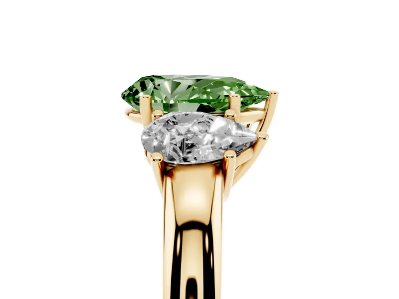Pear-Shaped Three Stone Engagement Ring Setting for a Fancy Green Lab-Grown Diamond | Matching Side Stones | Yellow Gold