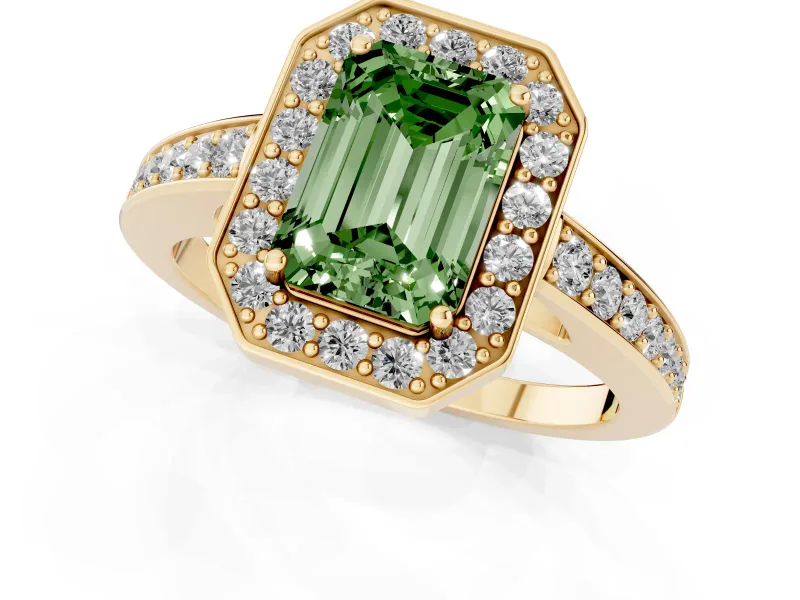 Emerald Cut Framed Halo Engagement Ring Setting for a Fancy Green Lab-Grown Diamond | Yellow Gold