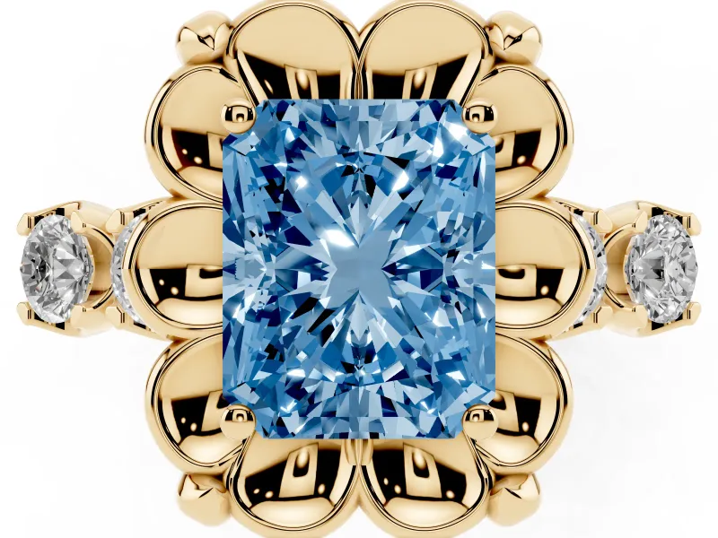 Radiant Cut Floral Engagement Ring Setting for a Fancy Blue Lab-Grown Diamond | Petal Frame | Yellow Gold