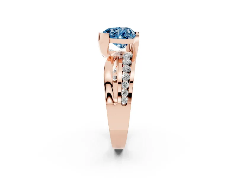 Heart-Shaped Graduated Bypass Engagement Ring Setting for a Fancy Blue Lab-Grown Diamond | Rose Gold