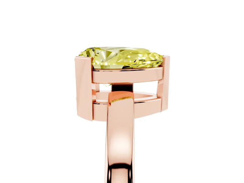 Fancy Yellow Pear Cut Diamond Solitaire Ring Set in Rose gold with Prong Head and Smooth Polished Band