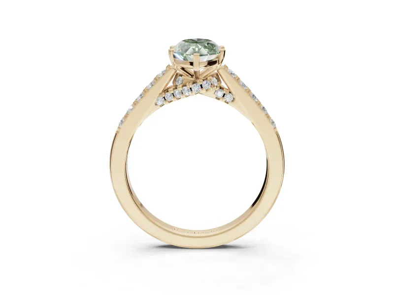 Marquise Pavé Solitaire Engagement Ring Setting for a Fancy Green Lab-Grown Diamond | Crossover Gallery | Yellow Gold
