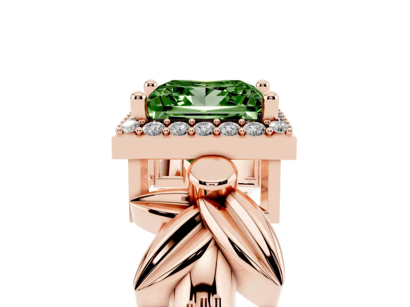 Princess Cut Floral Halo Engagement Ring Setting for a Fancy Green Lab-Grown Diamond | Rose Gold
