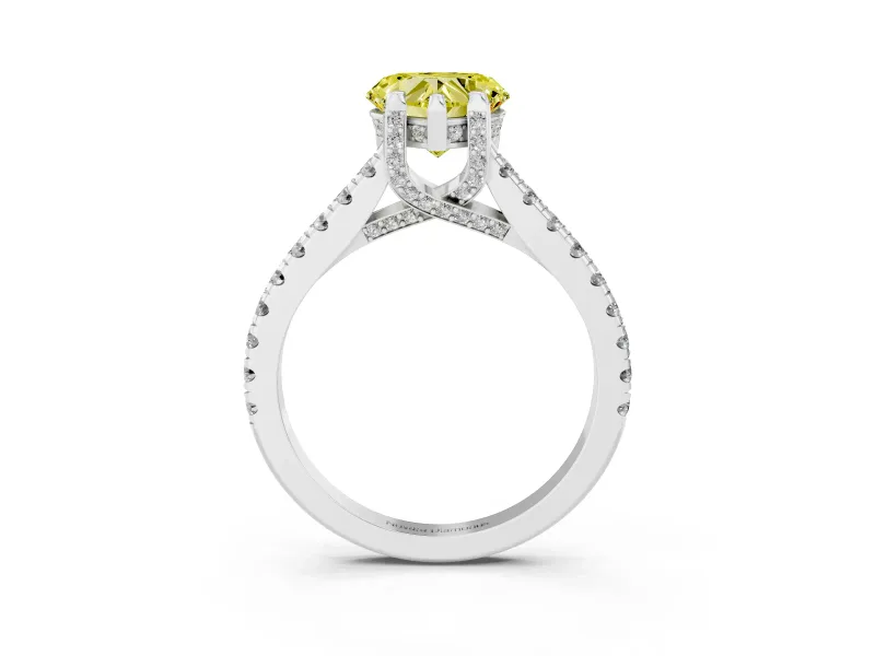 Heart-Shaped Hidden Halo Pave Engagement Ring Setting for a Fancy Yellow Lab-Grown Diamond | Claw Prongs | White Gold