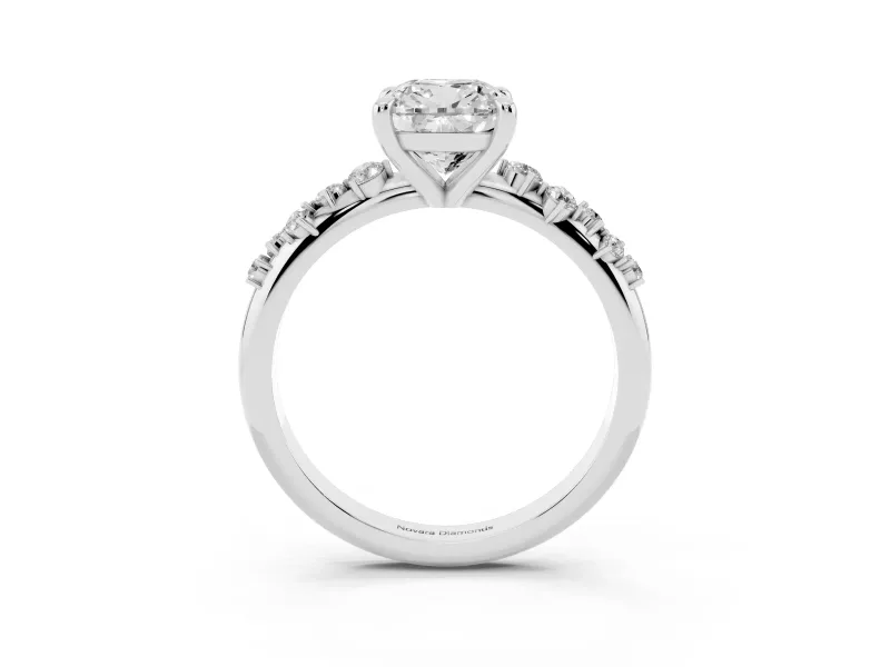 Cushion Cut Diamond Solitaire Vine Band Ring Set in White gold with Round Accents and Prong Setting