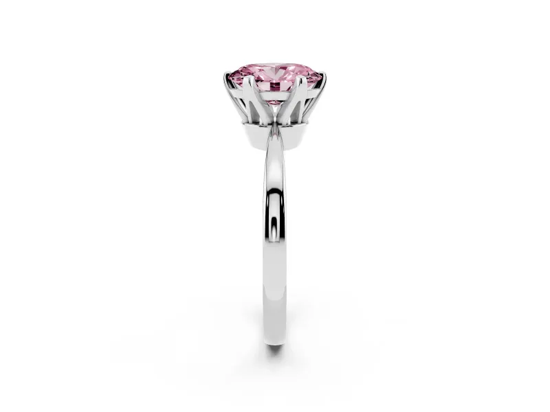 Fancy Pink Oval Cut Diamond Solitaire Engagement Ring Set in Platinum with Slim Tapered Solitaire Band