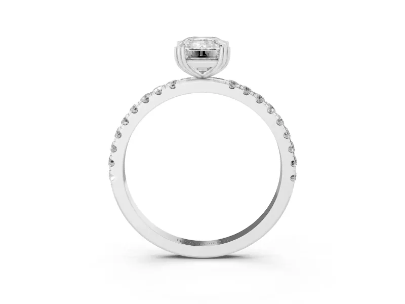 Emerald Cut Pave Solitaire Engagement Ring Setting | Double Claw Prongs | Sterling Silver