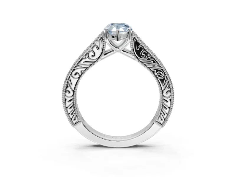 Pear-Shaped Vintage Engraved Pavé Engagement Ring Setting for a Fancy Blue Lab-Grown Diamond | Milgrain Edges | Platinum