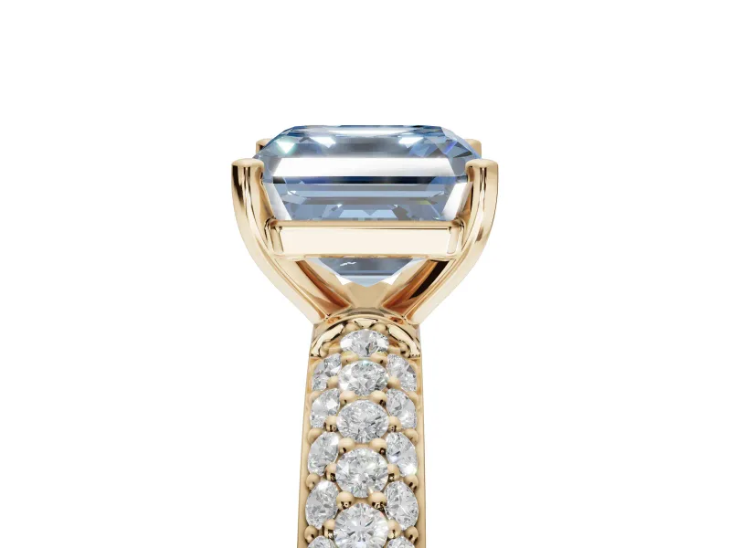 Asscher Cut Domed Pavé Engagement Ring Setting for a Fancy Blue Lab-Grown Diamond | Yellow Gold