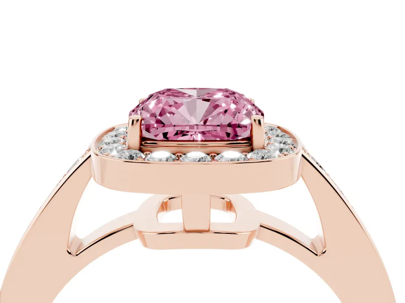 Cushion Cut Framed Halo Engagement Ring Setting for a Fancy Pink Lab-Grown Diamond | Rose Gold