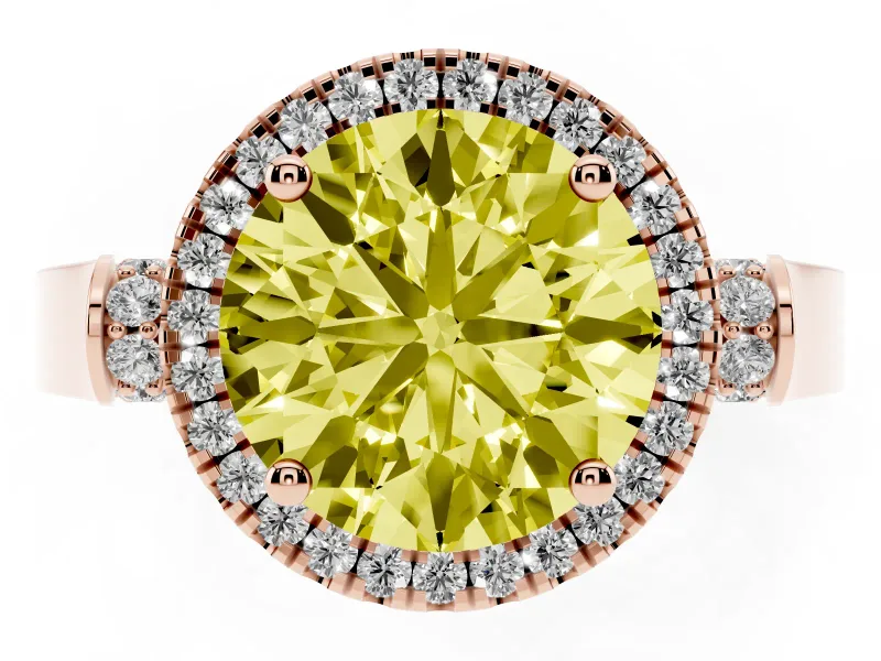 Round Pavé Halo Engagement Ring Setting for a Fancy Yellow Lab-Grown Diamond | Rose Gold
