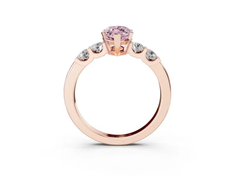 Fancy Pink Marquise Cut Diamond Five-Stone Prong Set Engagement Ring Set in Rose gold with Channel Band