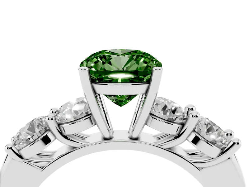 Cushion Cut Five Stone Engagement Ring Setting for a Fancy Green Lab-Grown Diamond | Plain Band | Sterling Silver