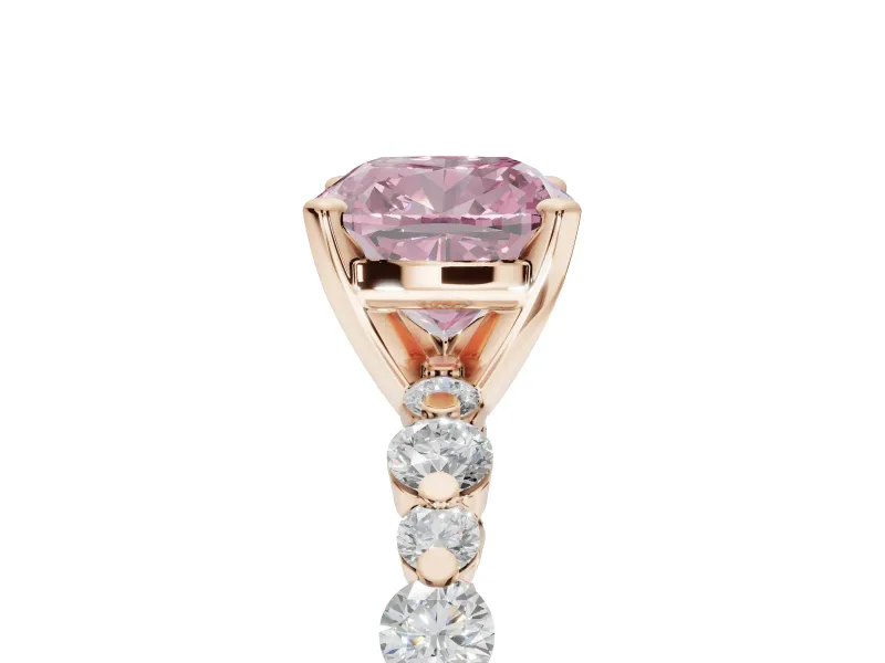 Cushion Cut Pavé Solitaire Engagement Ring Setting for a Fancy Pink Lab-Grown Diamond | Alternating Accents | Rose Gold