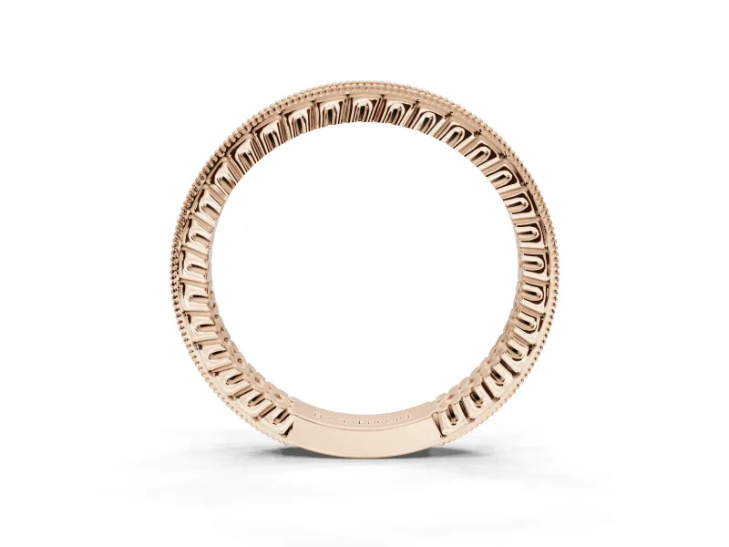 Round Lab-Grown Diamond Milgrain Channel Set Wedding Band | Fluted Gallery | Rose Gold