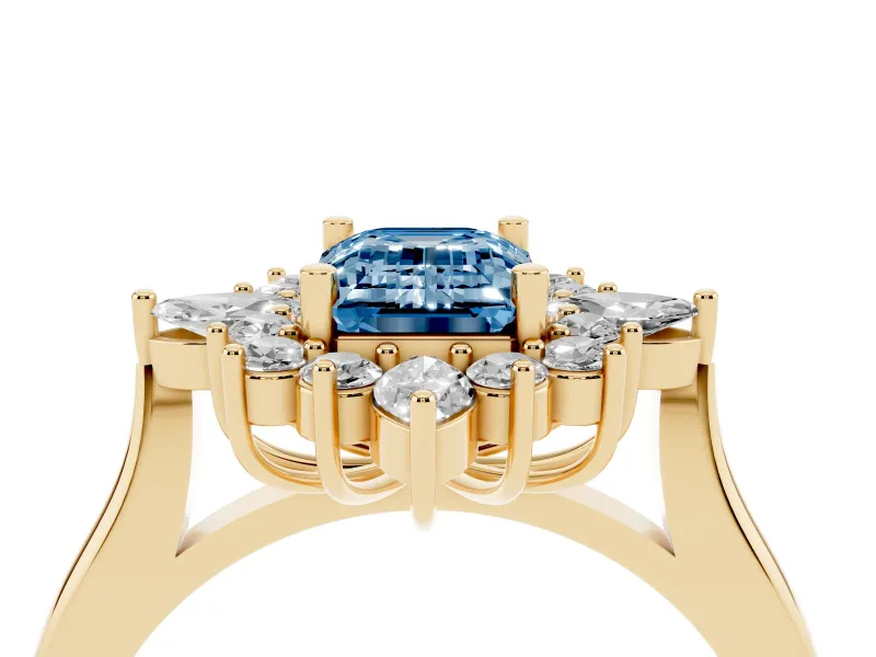 Emerald Cut Engagement Ring Setting for a Fancy Blue Lab-Grown Diamond | Yellow Gold - Design NV-24790