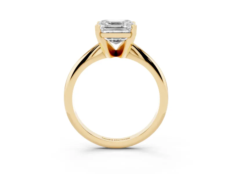 Asscher Cut Diamond Solitaire Ring Set in Yellow gold with Prong Setting on a Plain Round Band