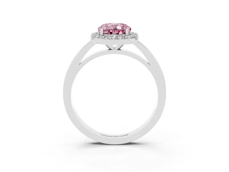 Fancy Pink Oval Cut Diamond Halo Ring Set in White gold with Solitaire Band and Prong Setting
