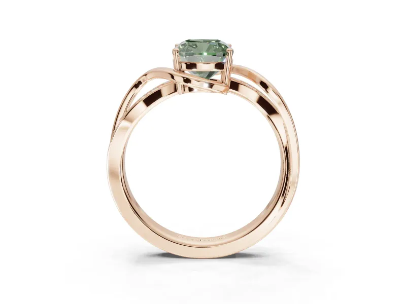 Cushion Cut Bypass Solitaire Engagement Ring Setting for a Fancy Green Lab-Grown Diamond | Pavé Strands | Rose Gold