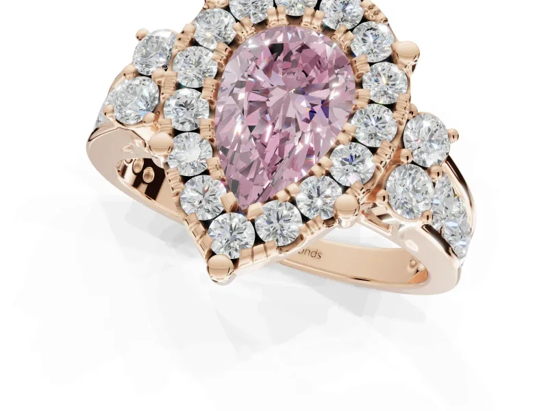 Pear-Shaped Halo Engagement Ring Setting for a Fancy Pink Lab-Grown Diamond | Graduated Channel Band | Rose Gold