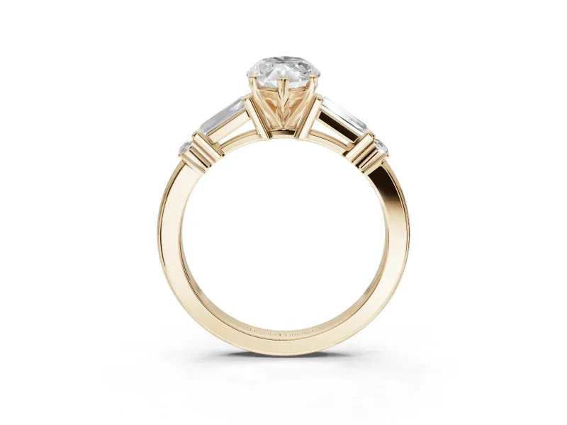 Marquise Tapered Baguette Engagement Ring Setting | Bar Set Sides | Yellow Gold