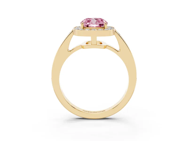 Cushion Cut Framed Halo Engagement Ring Setting for a Fancy Pink Lab-Grown Diamond | Yellow Gold