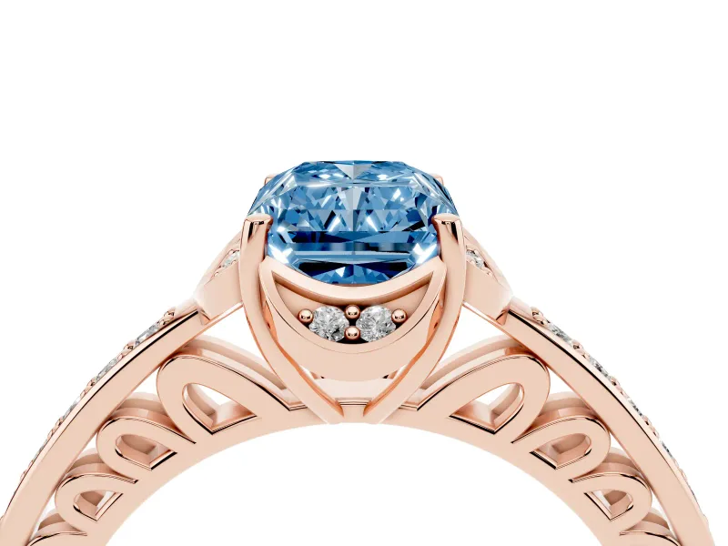 Radiant Cut Floral Pavé Engagement Ring Setting for a Fancy Blue Lab-Grown Diamond | Rose Gold