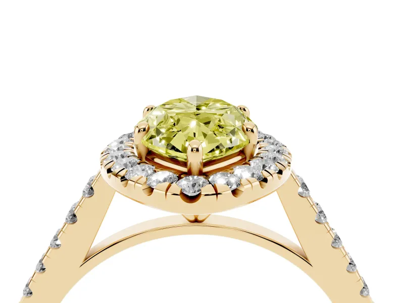 Marquise Halo Engagement Ring Setting for a Fancy Yellow Lab-Grown Diamond | Pave Shoulders | Yellow Gold