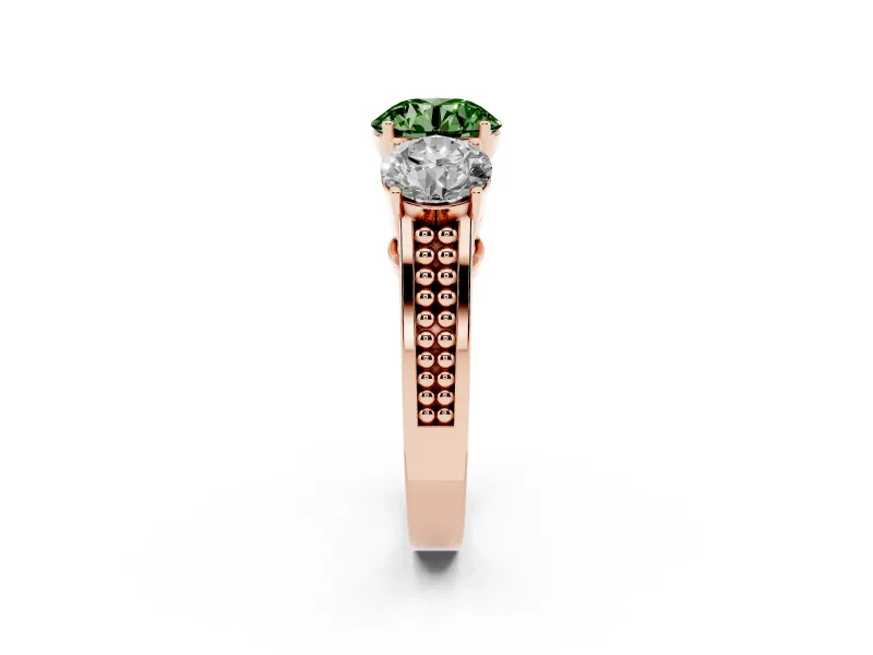 Round Engagement Ring Setting for a Fancy Green Lab-Grown Diamond | Three Stone | Rose Gold