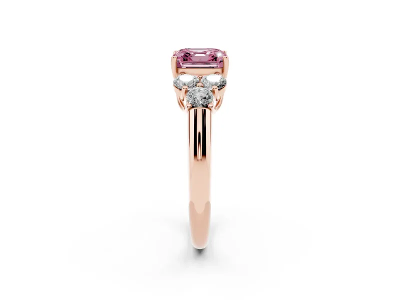 Asscher Cut Side Stone Engagement Ring Setting for a Fancy Pink Lab-Grown Diamond | Rose Gold