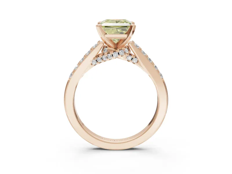 Princess Cut Pavé Solitaire Engagement Ring Setting for a Fancy Yellow Lab-Grown Diamond | Crossover Gallery | Rose Gold