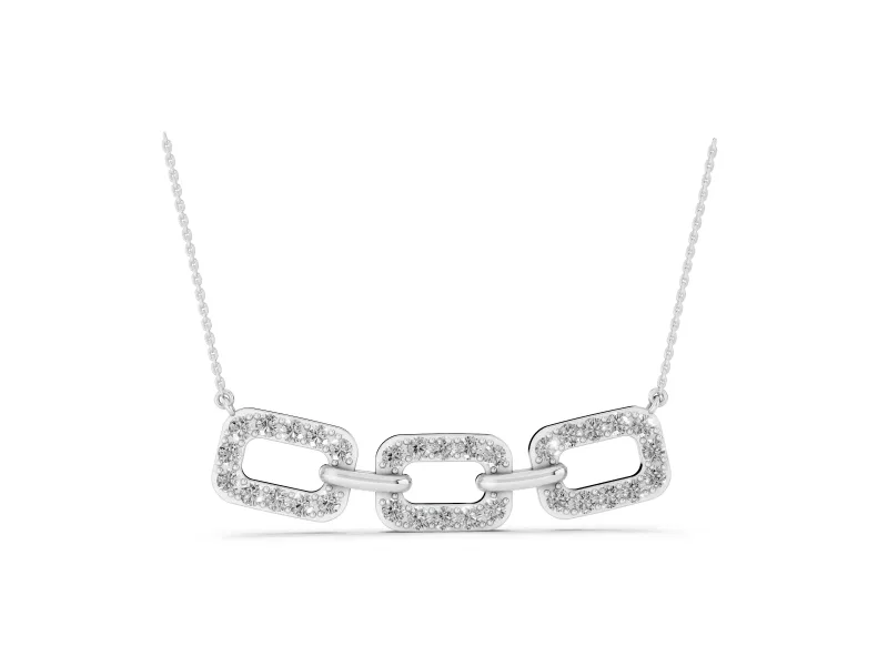 Round Lab-Grown Diamond Pavé Cushion Link Pendant Necklace | Shared Prongs | White Gold