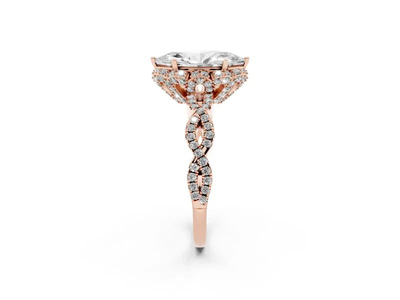 Marquise Milgrain Halo Engagement Ring Setting | Graduated Shoulders | Rose Gold