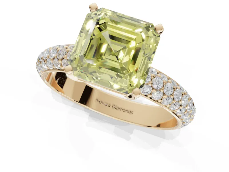 Asscher Cut Domed Pavé Engagement Ring Setting for a Fancy Yellow Lab-Grown Diamond | Yellow Gold