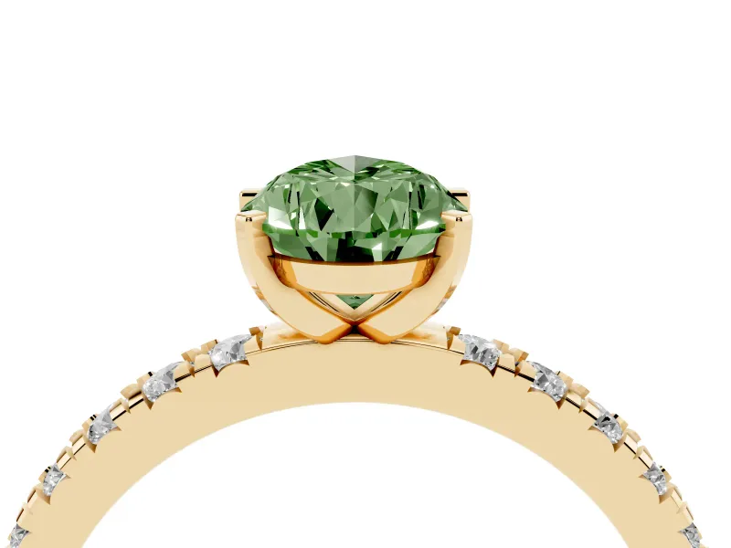 Fancy Green Pear Cut Diamond Pavé Band Solitaire Set in Yellow gold with Prong Setting