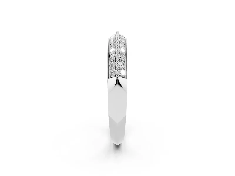 Round Lab-Grown Diamond Double Row Pavé Wedding Band | Faceted Shank | Sterling Silver