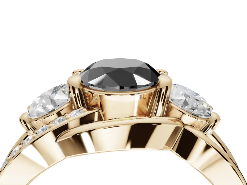 Oval Three Stone Engagement Ring Setting for a Black Center | Yellow Gold