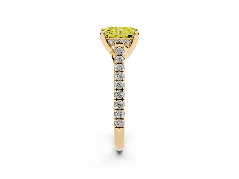 Radiant Cut Hidden Halo Pave Engagement Ring Setting for a Fancy Yellow Lab-Grown Diamond | Claw Prongs | Yellow Gold