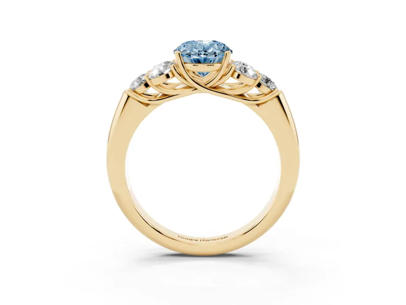 Oval Side Stone Engagement Ring Setting for a Fancy Blue Lab-Grown Diamond | Yellow Gold
