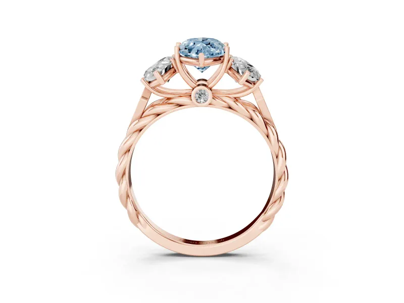 Marquise Three Stone Engagement Ring Setting for a Fancy Blue Lab-Grown Diamond | Braided Band | Rose Gold