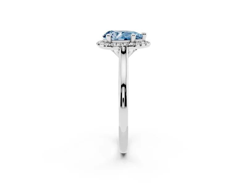 Pear-Shaped Halo Engagement Ring Setting for a Fancy Blue Lab-Grown Diamond | Plain Polished Band | White Gold