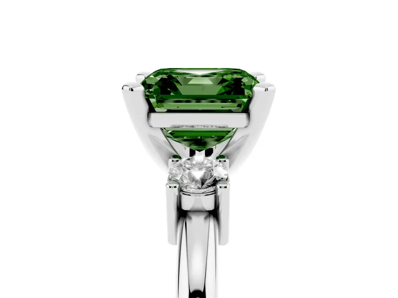 Asscher Cut Three Stone Engagement Ring Setting for a Fancy Green Lab-Grown Diamond | Round Side Stones | Platinum